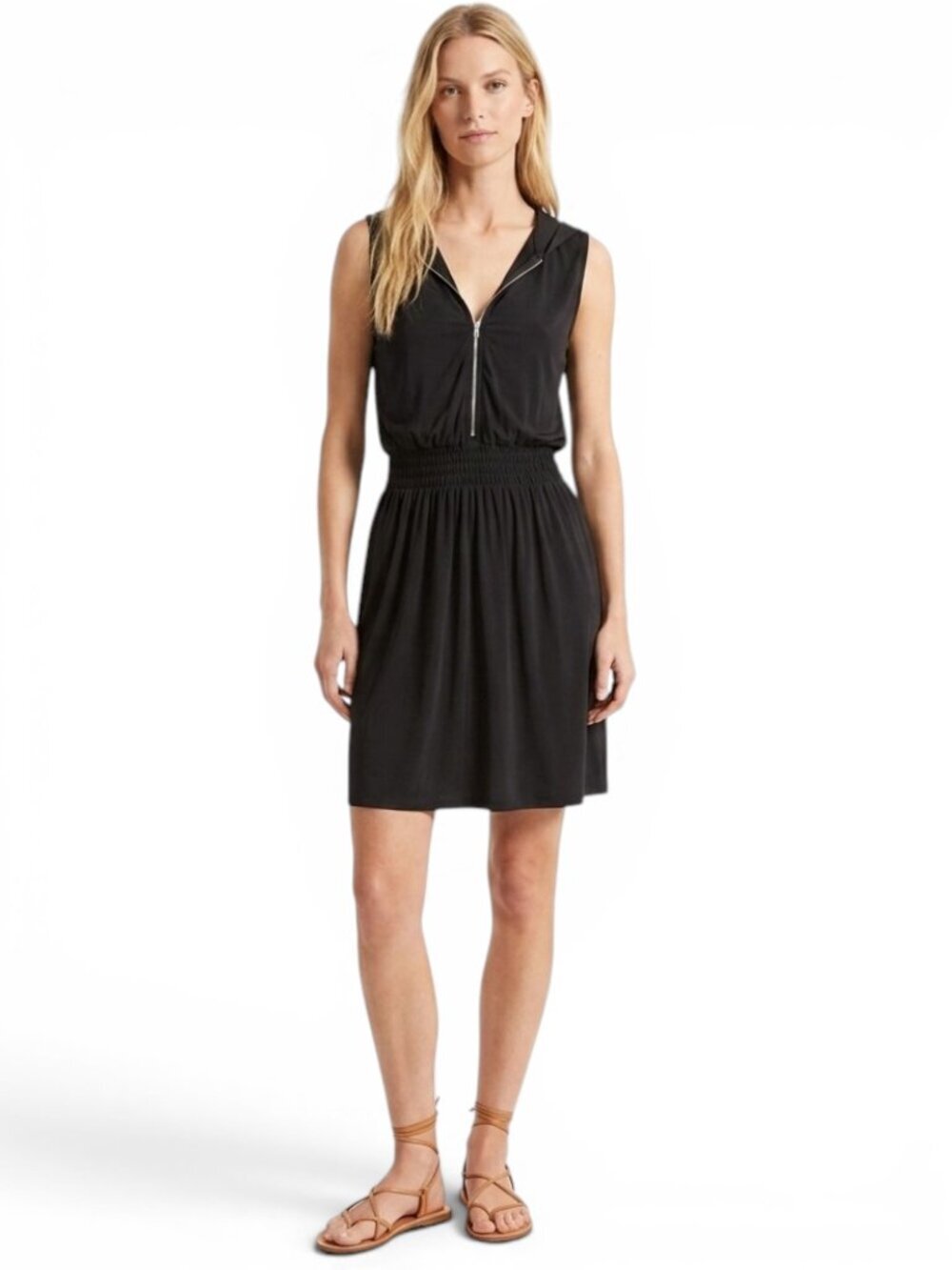 Diane Von Furstenberg Black Stretch Jersey Sleeveless Stretch Waist Hood Dress 2